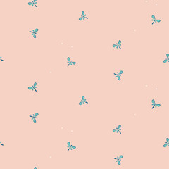 Cute small moth bugs on a pink background. Simple seamless pattern.