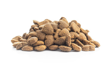 Dried kibble pet food. Heart shape dried animal food.