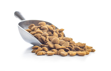 Dried kibble pet food. Heart shape dried animal food.