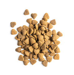 Dried kibble pet food. Heart shape dried animal food.