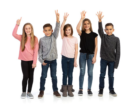 Kids: Children In A Line Hold Up Numbers 1 Through 5