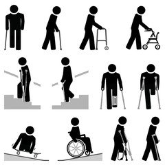 People with walking difficulties use mobility aids
