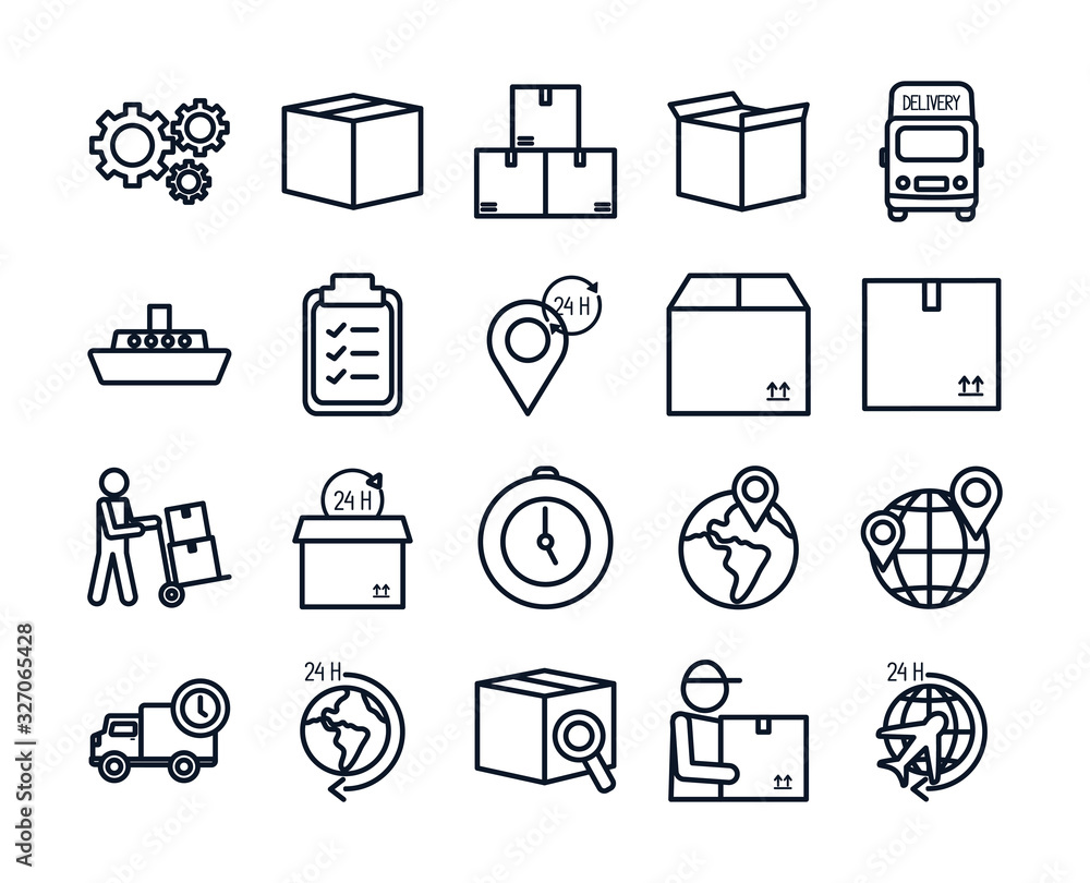 Poster isolated delivery line style icon set vector design