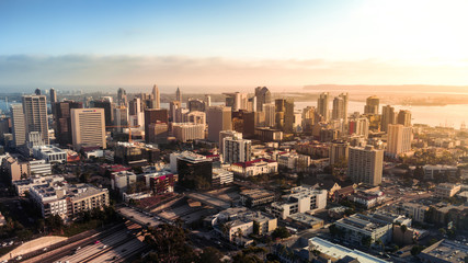 Downtown San Diego Skyline Buildings At Sunset - obrazy, fototapety, plakaty