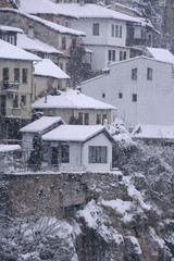 View of the residence area of the town of Veliko Tarnovo in Bulgaria on the chilly winter day