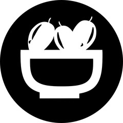 Dates fruit in black circle icon. Ramadan Iftar party food design. Ramadan Kareem (Generous Ramadan) in Arabic freehand for Islam religious festival Eid with grand meal.