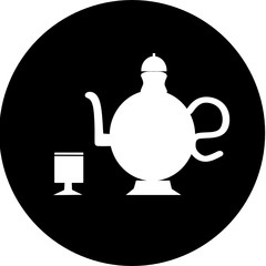 Obraz premium Traditional teapot on black circle icon. Ramadan Iftar party. Ramadan kareem in arabic freehand for Islam religious festival eid on white background.