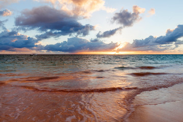 Beautiful sunrise at the beach in Bavaro, Dominican Republic