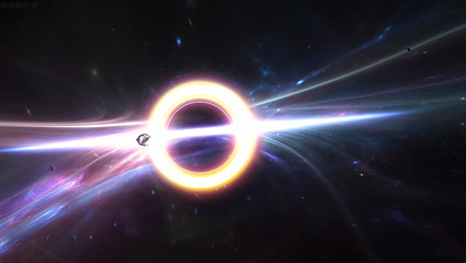Abstract Illustration of a ship trying to escape a gigantic black hole