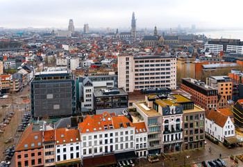 Fototapeta na wymiar Cityscape of Antwerp (Belgium), Facades and Skyline