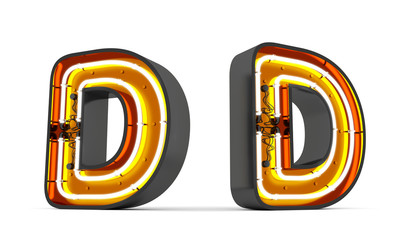 Alphabet neon light 3d rendering on white background with Clipping path ready to use.