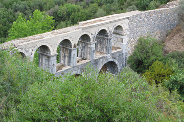 Ancient stone aqueduct, close to Ephesus, Turkey. View from above.