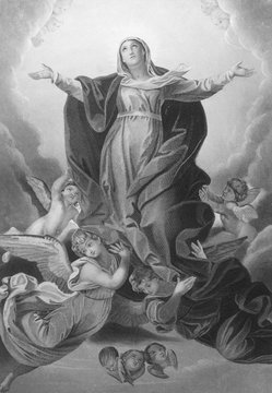 Assumption of Mary by Guido Reni in the old book Des Peintres, by C. Blanc, 1863, Paris