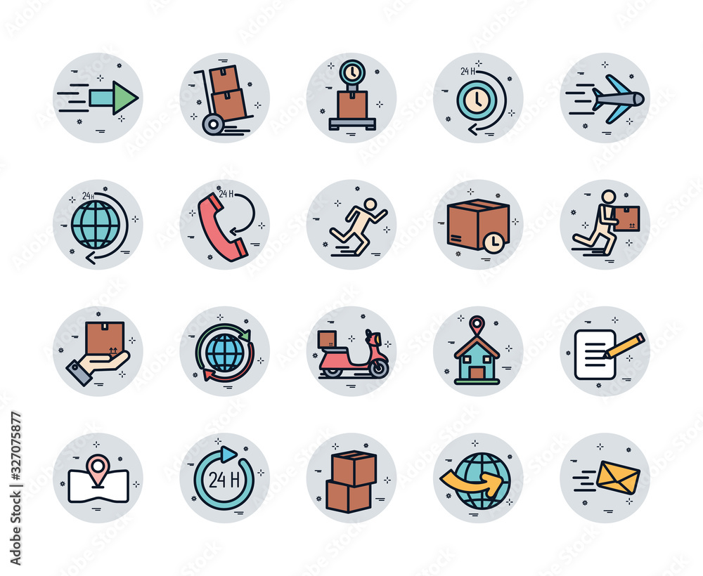 Poster isolated delivery fill block style icon set vector design