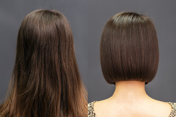Rear view of hair before and after haircut.