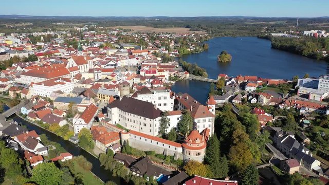Aerial view of picturesque Czech town Jindrichuv Hradec
