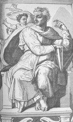 The prophet Isaiah by Michelangelo in the old book Michel-Ange, by F. Koenig, 1888, Paris