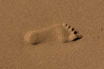 Fototapeta na wymiar Footprints on the shore of the sea