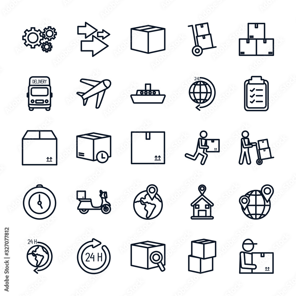 Poster isolated delivery line style icon set vector design