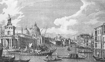 View of Venice. Enter to the Grand Canal by Canaletto in the old book Antonio Canal, by A. Moureau, 1892, Paris