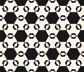 Vector seamless ornament pattern. Geometric tiles texture. Abstract repeat monochrome background with simple figures, hexagons, rhombuses. Design for decor, textile, cloth, fabric, upholstery, covers