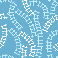 Seamless blue railroad background. Vector cartoon illustration
