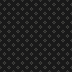 Vector minimalist geometric background. Abstract seamless pattern with tiny star shapes, square figures. Simple monochrome repeat texture. Dark minimal design for decoration, digital, web, covers