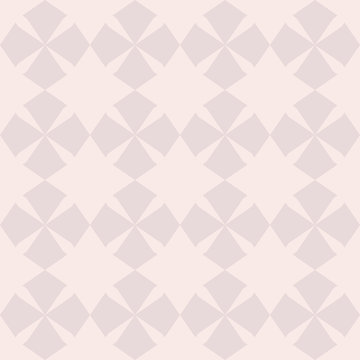 Subtle vector ornamental seamless pattern. Minimalist geometric texture with floral shapes, crosses, repeat tiles. Abstract background in soft pink and beige colors. Elegant design for girls, decor