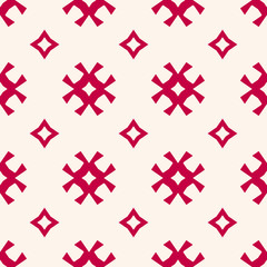 Vector seamless pattern. Traditional Scandinavian motif. Elegant Christmas background. Red and white geometric texture with flowers, diamond shapes. Winter holiday ornament. Repeat design for decor