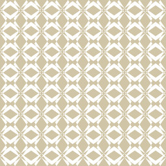Vector golden seamless pattern in oriental style. Abstract geometric ornament texture with cross lines, rhombuses, grid, lattice. Elegant white and beige background. Luxury ornamental design for decor