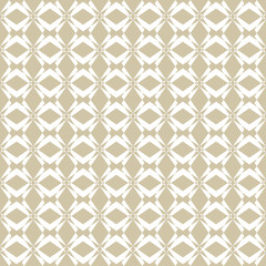 Vector golden seamless pattern in oriental style. Abstract geometric ornament texture with cross lines, rhombuses, grid, lattice. Elegant white and beige background. Luxury ornamental design for decor