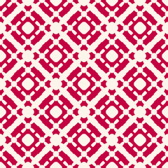 Vector seamless pattern. Red and white Christmas background. Simple geometric texture with cross shapes, grid, lattice. Abstract ornament texture. Winter holiday design for decor, gift paper, prints