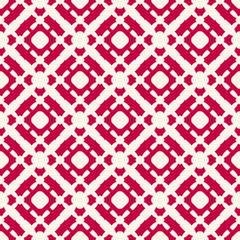 Vector seamless pattern. Red and white Christmas background. Simple geometric texture with cross shapes, grid, lattice. Abstract ornament texture. Winter holiday design for decor, gift paper, prints