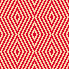 Vector geometric seamless pattern with rhombuses, stripes, diagonal lines. Retro abstract striped texture in red and tan colors. Stylish ornamental background. Holiday festive design for decor, print