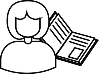 Girl scientist with book vector icon. teacher, educate