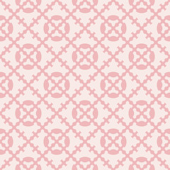 Cute abstract vector geometric floral seamless pattern. Simple minimal ornament texture in pink colors. Delicate background with rounded shapes, flower silhouettes. Repeat design for linens, textile