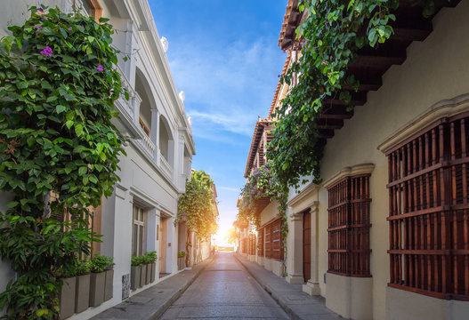 Famous colonial Cartagena Walled City (Cuidad Amurrallada) and its colorful buildings in historic city center, a designated UNESCO World Heritage Site