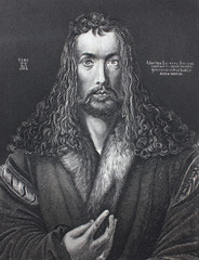 Self portrait of Albrecht Dürer in the old book The Painting Galleris, by A. Andreev, 1864, S.-Petersburg
