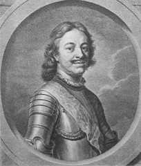 Portrait of the Russian Emperor Peter I, the Great in the old book The Engraved Portraits, vol. 3...