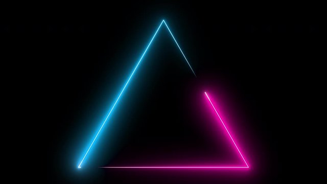 Colored neon animation on a black background. Luminous frame in blue and pink. 3d rendering video.