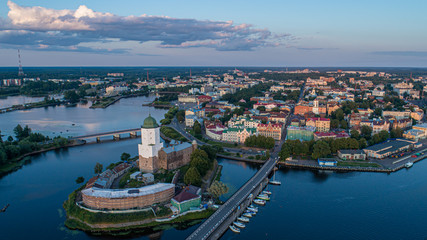 Fototapeta na wymiar Sunset in Vyborg over the castle