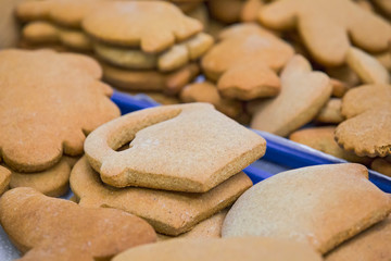 Delicious Easter cookies of different shapes, Easter basket, rabbit, egg