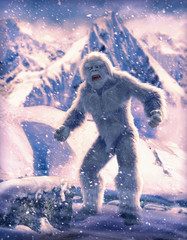 Yeti Wild Snowman in the Himalayan Mountains - obrazy, fototapety, plakaty