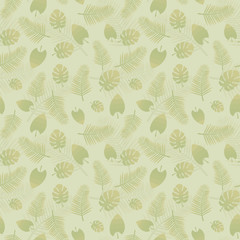 Light green seamless vector pattern with natural green tropical leaves.