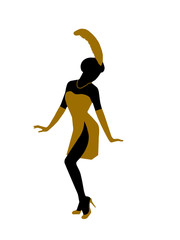a black gold figure of a girl in the 1920s style is isolated on a white background