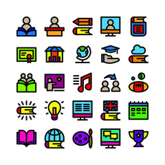 Education & knowledge icon pack, outline color style version