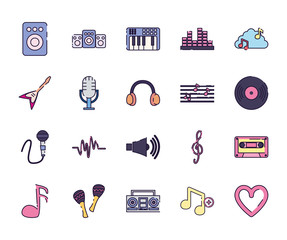 Isolated music fill style icon set vector design