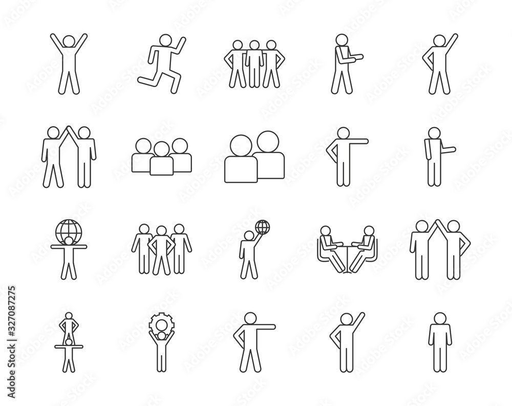 Poster isolated avatars line style icon set vector design