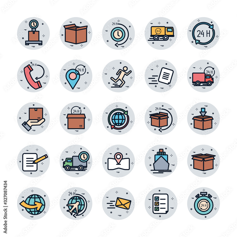 Poster Isolated delivery fill block style icon set vector design