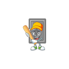 An active healthy security box closed mascot design style playing baseball